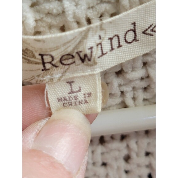 Rewind Woman's Large  Knit Cardigan Hooded Long Sleeve Cream Beige Black Stripes - Picture 4 of 5